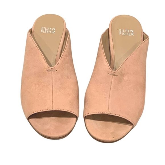 Eileen Fisher Shoes - Eileen Fisher Blush Pink Open Toe Leather Mules with a Low Heel Size 7 Neutral